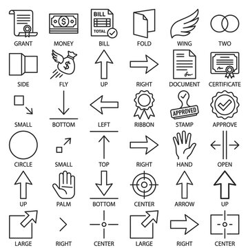 Document billing and certificate line icon collection