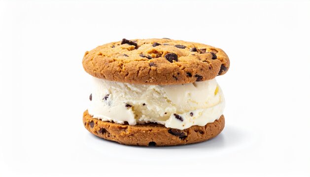 Chocolate Chip Cookie Ice Cream Sandwich Isolated on White Background