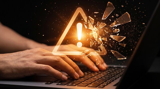 Technology Error Warning Alert On Laptop Screen With Exploding Notification Concept