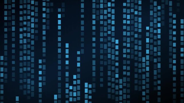 Digital data rain abstract background: blue glowing matrix code falling particles for technology and cyber security concepts animation 4k