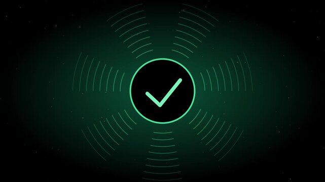Green check mark animation with pulsing digital waves for success and verification ui 4k