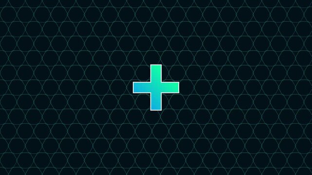 Gradient plus sign rotating on dark geometric pattern animation 4k background, for modern ui rotation