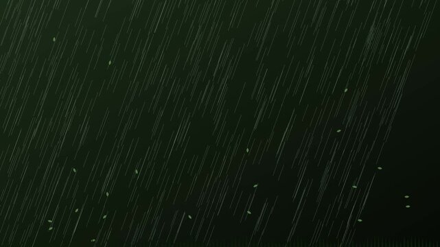 Heavy rain falling against dark green animation 4k background, overlay effect storm, weather