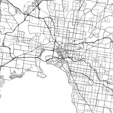 Detailed Melbourne VIC, Australia. map illustration shows city streets and roads network