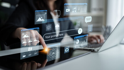 Prompt driven AI interface enabling text, image vision, audio and media video data neural asset and tool in smart creation chat workspace edit. Future NLP AI native visual reasoning omni model. Corpus