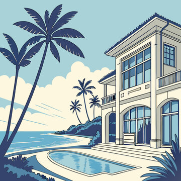 Luxury beachfront villa with pool and palm trees vacation home beach villa modern archi
