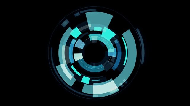 Futuristic cyan HUD circle interface glowing on black background