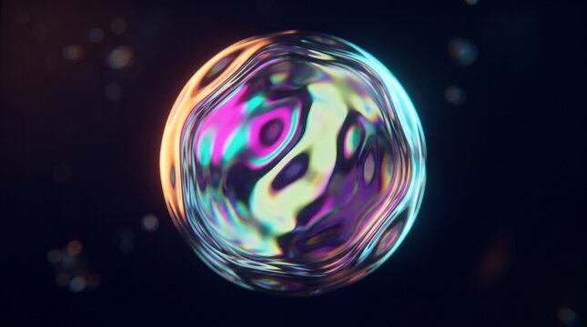 Holographic Glass Sphere Floating in Void Prismatic Light