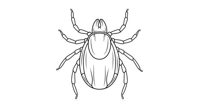 Tick insect, black line drawing, vector illustration, pest, bug