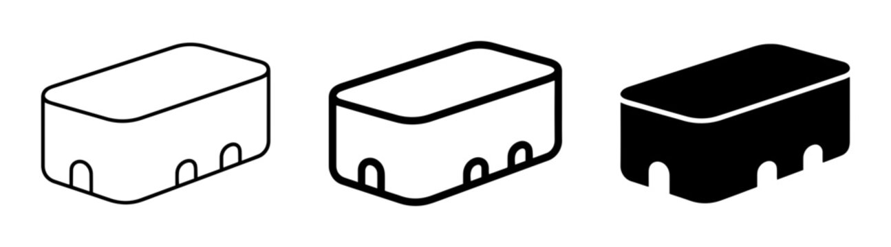 Vector electronic component icons, black and white, 3D style, circuit elements