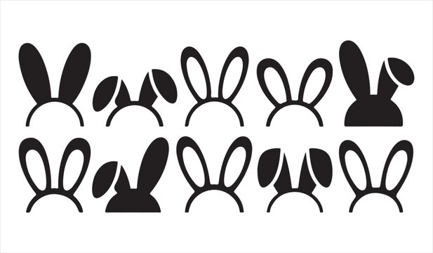 Black Bunny Face Silhouettes Featuring Different Ear Positions for Easter and Animal Designs
