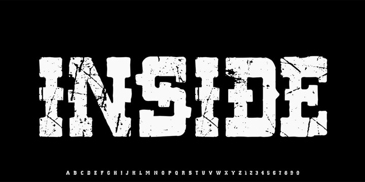 Inside Grunge font, bold speed-line alphabet, dynamic fast letters, racing sport typeface for arcade logo, sharp headline, modern drive typography, velocity trail typographic design. Vector typeset.	