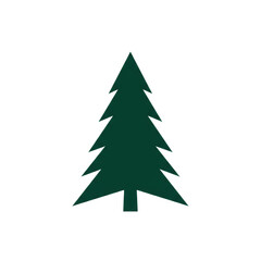 Obraz premium A single, deep emerald green, geometrically simplified pine tree silhouette against a stark white background, minimalist vector icon design concept for professional branding