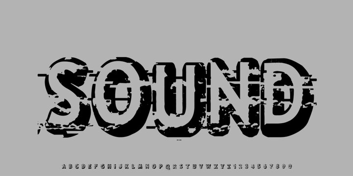 Vector distorted glitch font. Trendy style lettering typeface. Latin letters from A to Z and numbers from 0 to 9. Green and red channels