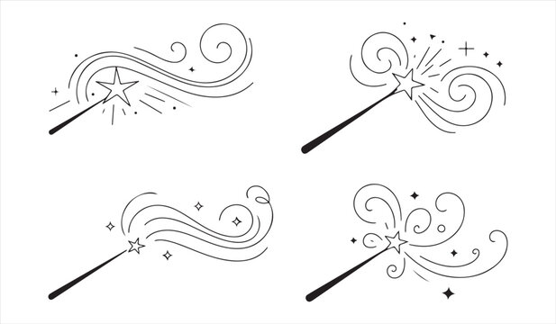 Fairy magic wand icon bundle isolated on white background