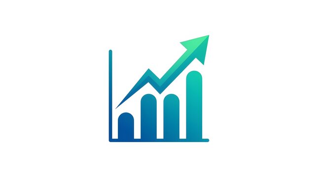 Gradient blue and green bar chart with rising arrow indicating growth and success in business and finance
