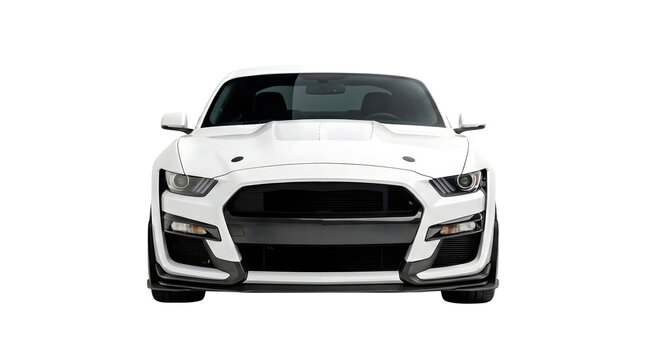 White sports car with black grill and accents isolated on transparent background