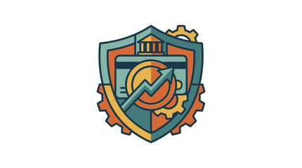 Obraz premium A stylized graphic illustration of a protective shield featuring financial growth and banking symbols