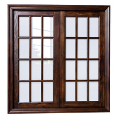 Fototapeta premium Traditional Japanese shoji window panel with a dark wooden frame and white paper grid, elegant architectural element isolated on transparent background 