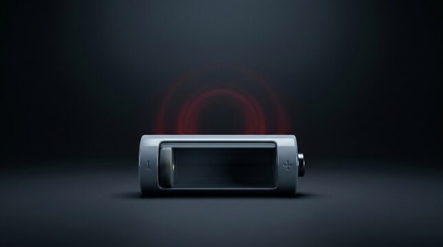 Single empty electric battery icon against dark background with red glow.