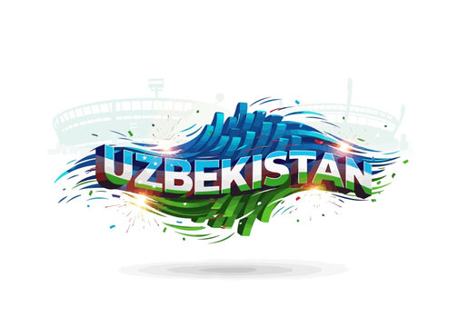 Uzbekistan colorful logo text design.