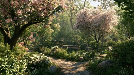 Fototapeta premium Spring park in afternoon. Lots of room to add more.