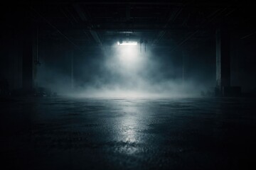 Obraz premium Mysterious foggy industrial interior atmosphere.