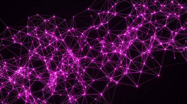 Glowing purple network connections on black background