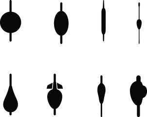 Fishing Float and Bobber Silhouette Vector Collection Featuring Angling Tackle Floats for Freshwater and Saltwater Fishing © MdShahin