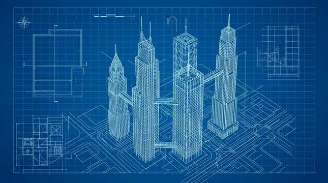 Blueprint Architectural Drawing of Castle