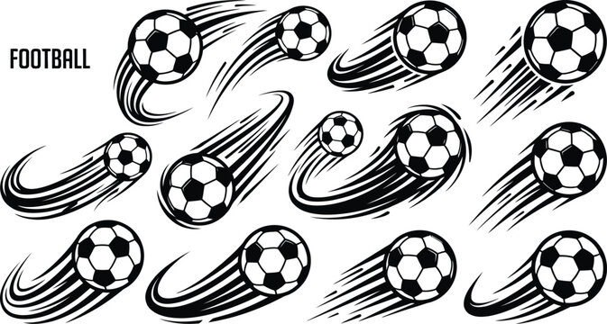 Black and white football icons with motion trails