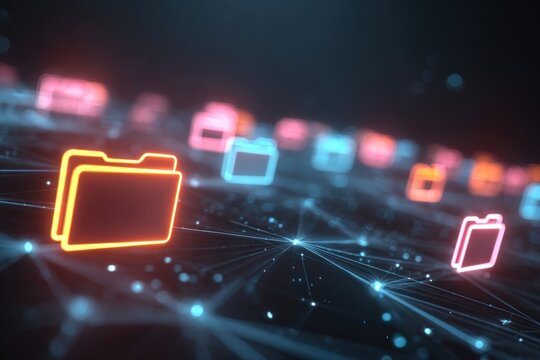 Digital landscape featuring glowing futuristic abstract network.