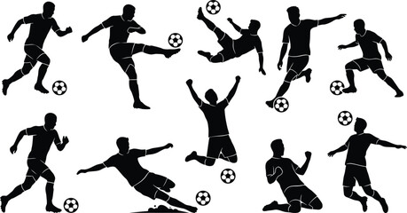 Black silhouette soccer players kicking balls © SHOFIQUL