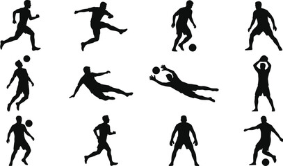Black silhouettes of soccer players in various actions © SHOFIQUL
