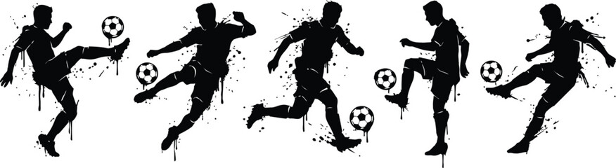 Black silhouettes of soccer players kicking balls © SHOFIQUL