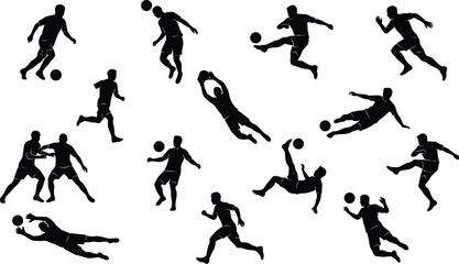 Black silhouettes of soccer players in various actions © SHOFIQUL