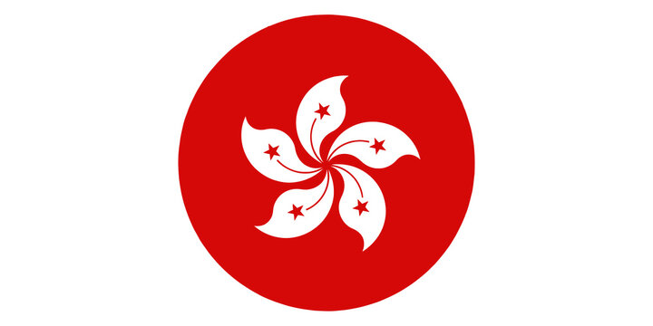 Flag of hong kong, stylized circular emblem with orchid flower and stars isolated on transparent background