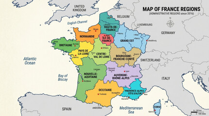 Fototapeta premium Map of france regions administrative areas since 2016