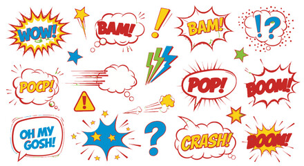 Dynamic Collection of Comic Book Sound Effects and Exclamations on White Background © Grangger
