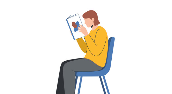 Person Reading Book Sitting on Chair, Illustration