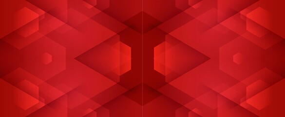 Obraz premium Abstract geometric background featuring bright red hexagonal shapes with subtle gradients and smooth modern textures