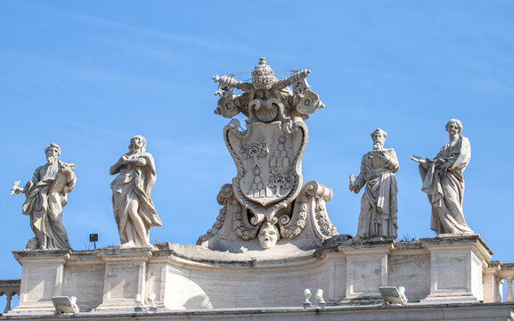 Classical stone statues and architectural monument in Vatican City, Rome