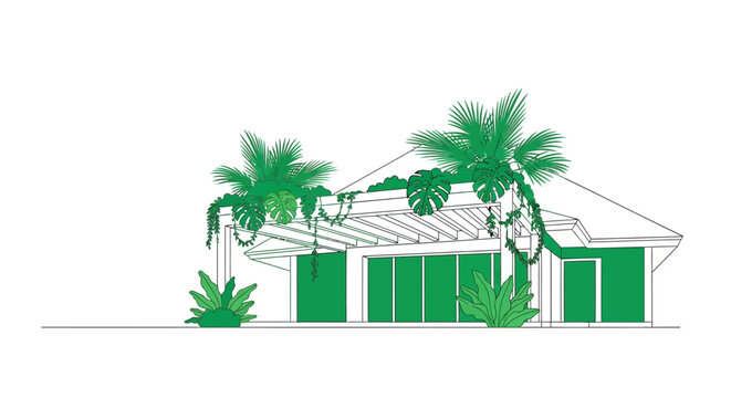 Modern Eco-Friendly House Design with Lush Greenery and Tropical Plants