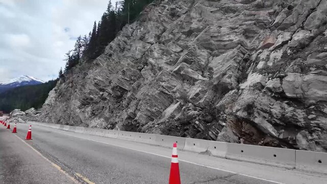 Rock slide in the spring in the mountains