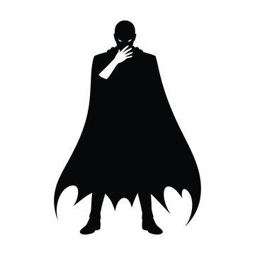 Figure in cape and suit black silhouette on white background