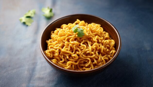 instant masala maggi noodles served in a bowl with selective focus and blurred background