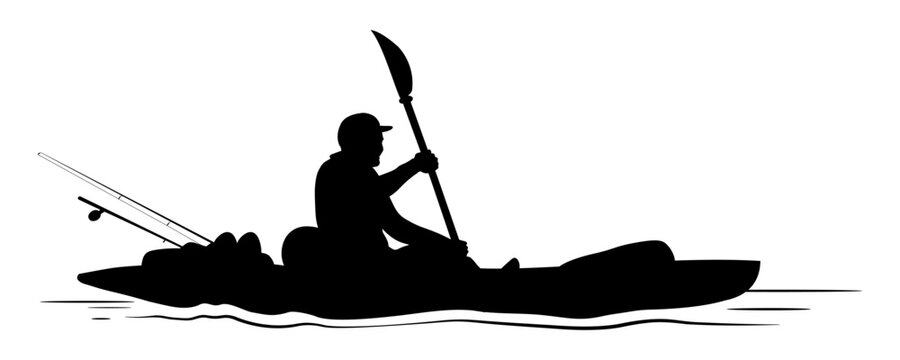 Man fishing from a boat, people silhouettes. Vector illustration	
