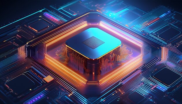 quantum computer large data processing database concept cpu isometric banner central computer processors cpu concept digital chip