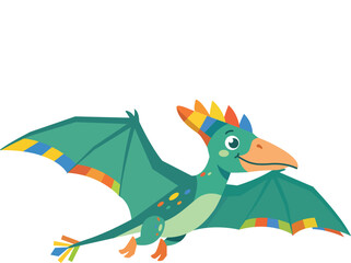Colorful cartoon pterodactyl flying. © HyThere