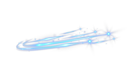 Fototapeta premium Blue Glowing Magic Light Trail with Sparkling Stars Swirl Effect Isolated on Transparent Background 